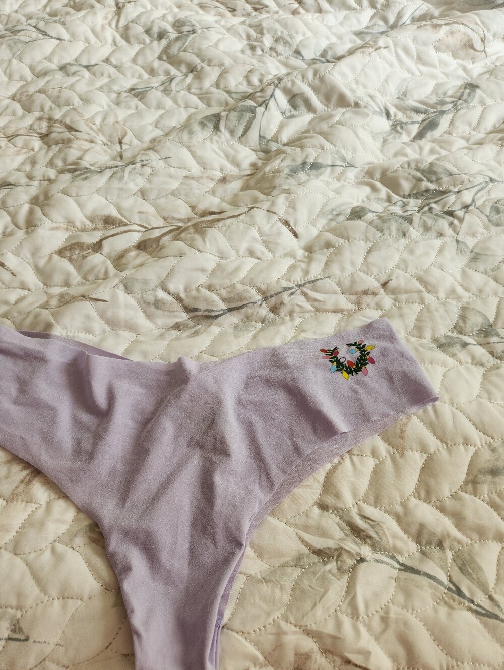 Victoria's Secret Lavender Seamless Thong with Floral Embroidery